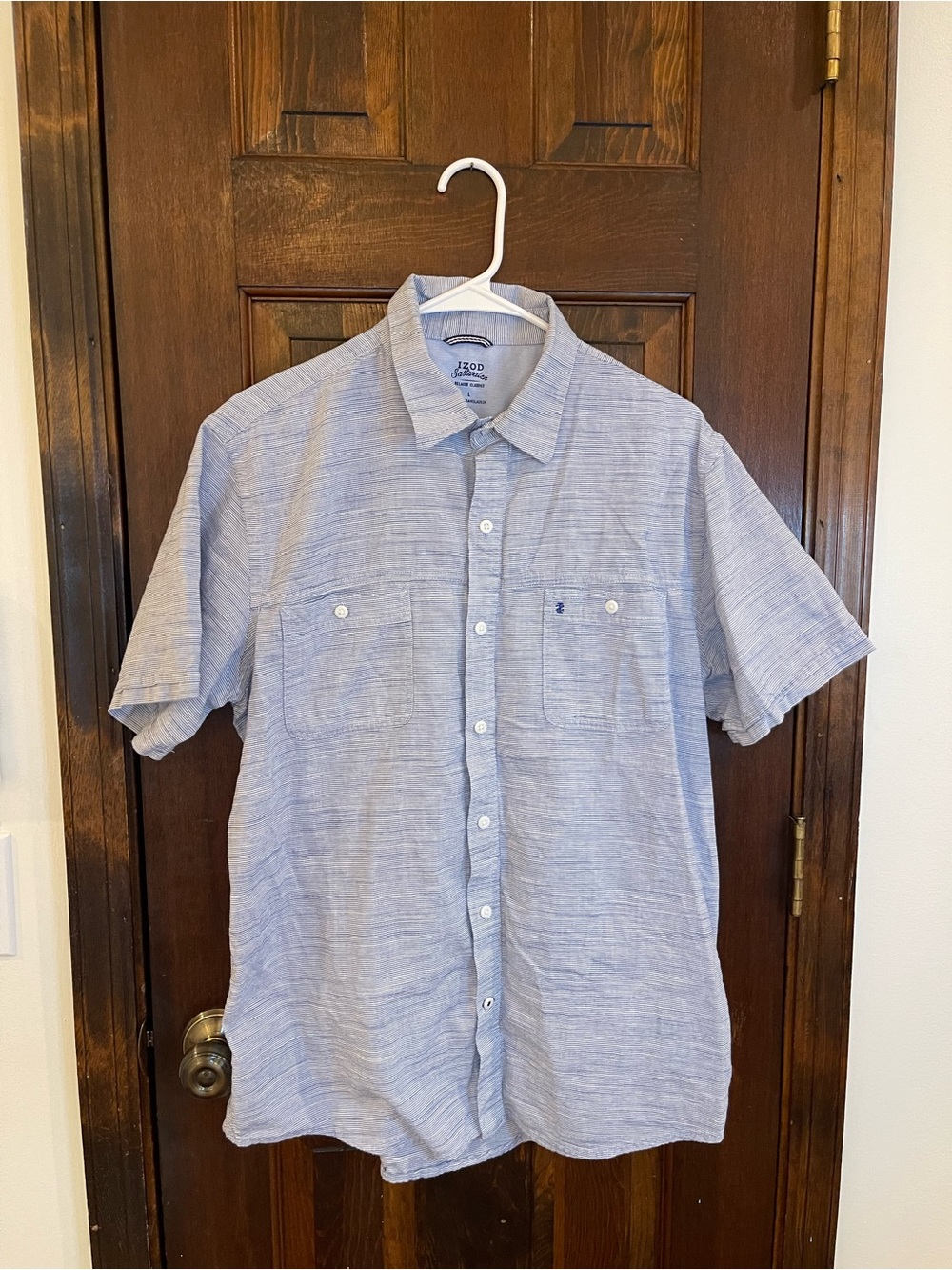 IZOD Saltwater Relaxed Classics Light Blue Striped Button Up Shirt Men’s L